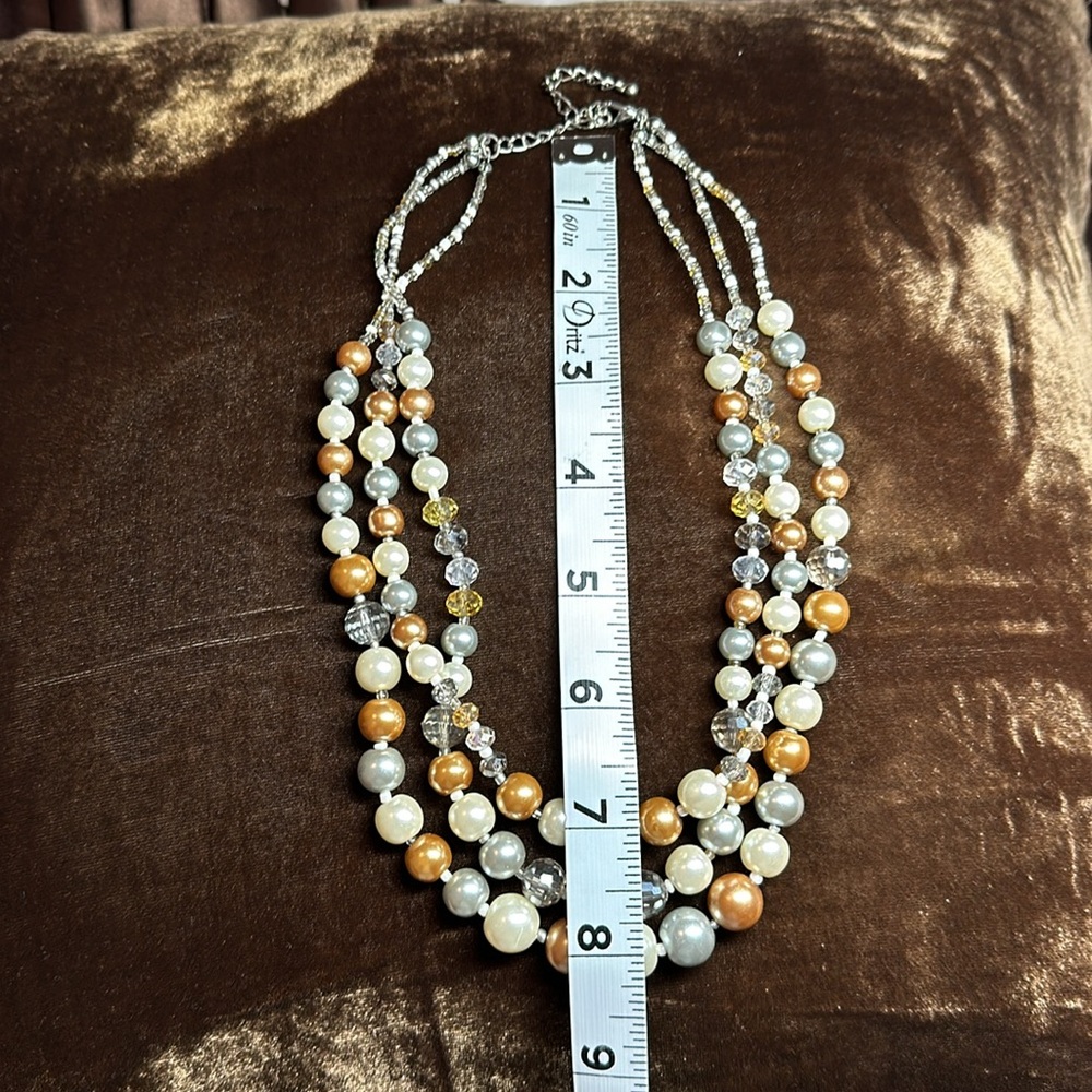 VTG: 90s Multi Strand Cascading Faux Pearl Necklace Chunky Adjustable 17-20.5”🤩 - Picture 4 of 7